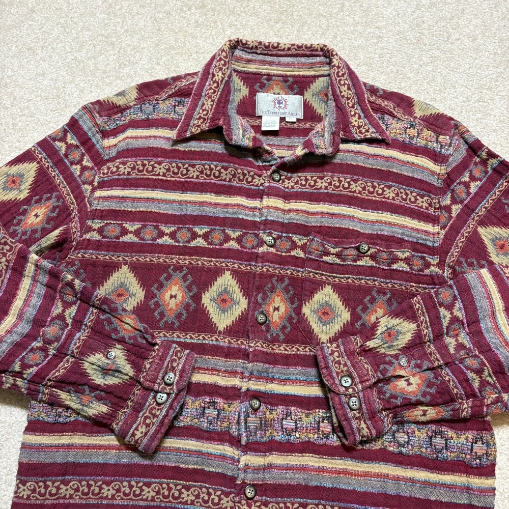 The‎ Territory Ahead Shirt Mens Large Red Aztec Southwestern Cotton Button Up LS